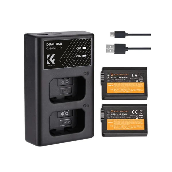 K&F Concept NP-FW50 Replacement Dual Battery & Charger Kit